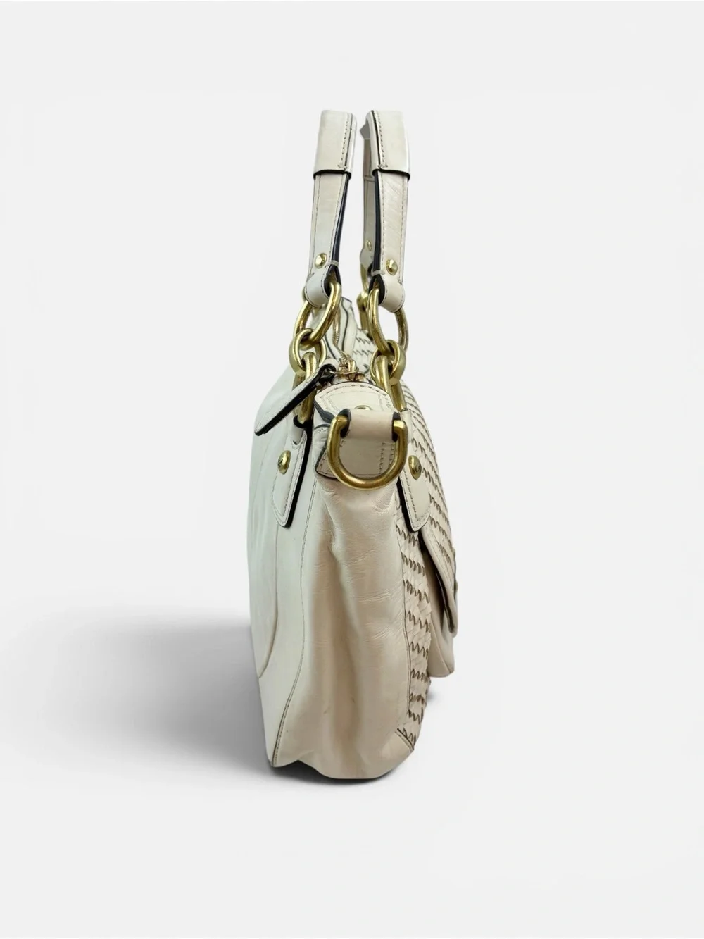 Coach Kristin Woven Leather Hobo Shoulder Bag Ivory Cream Gold Tone